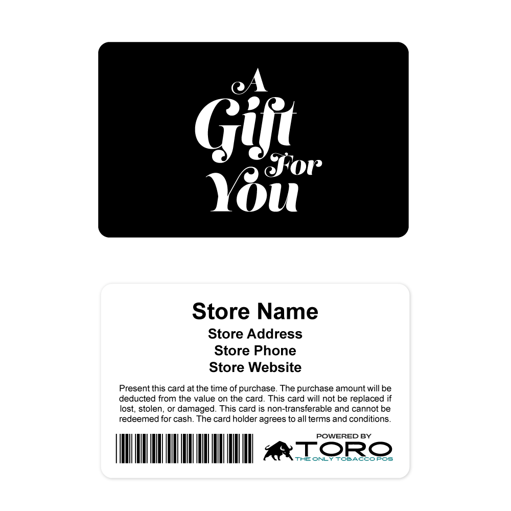 Toro Cigar POS Gift Cards - Black A Gift for You