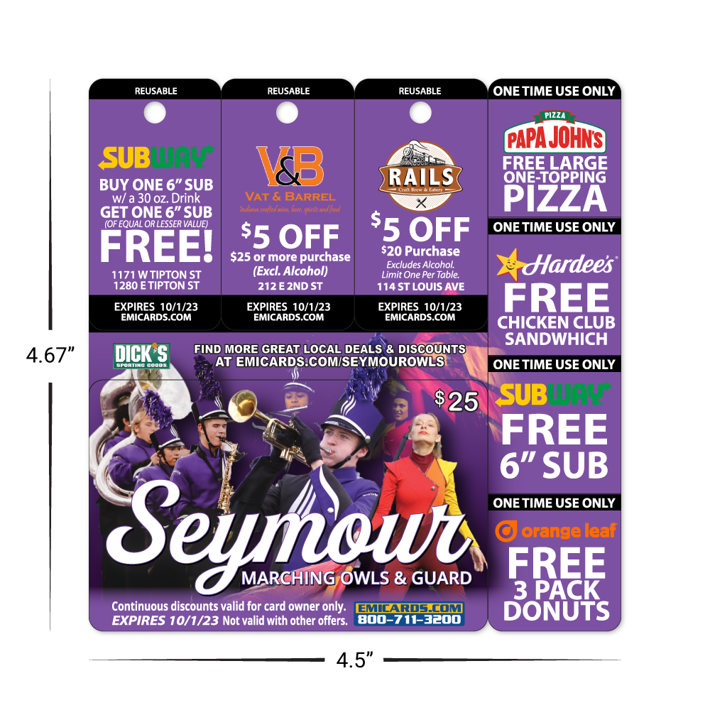 EMI Fundraising Punch Out Combo Card with Three Key Tags and Four Breakaways