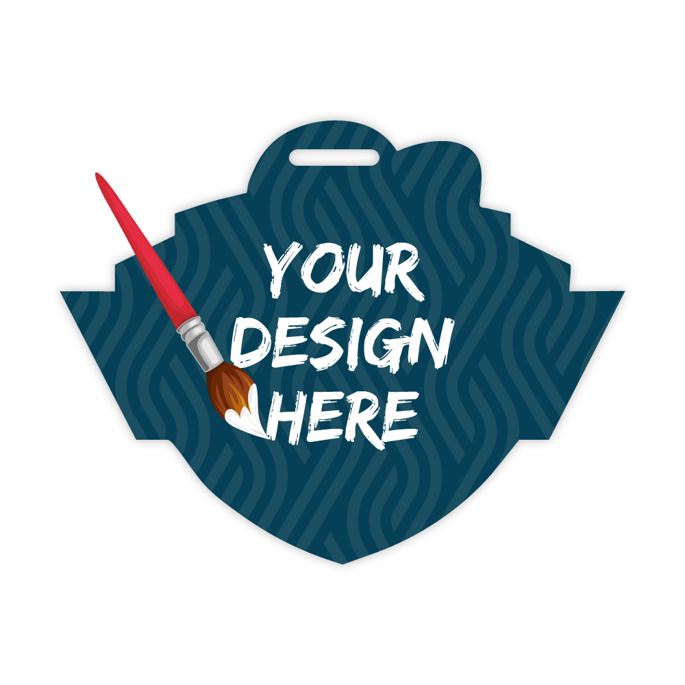 Custom Plastic 3.819" x 3" Shield & Banner Badges