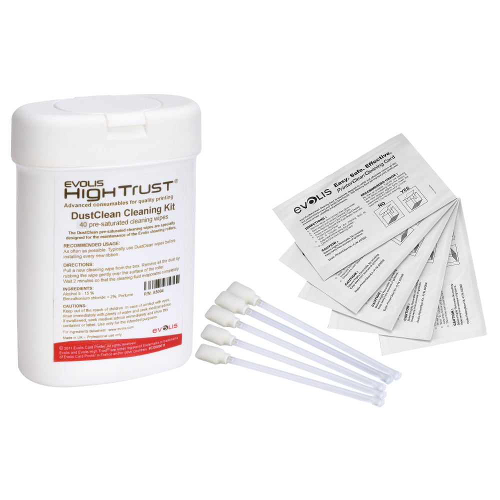 Evolis Complete Cleaning Kit - Cards, Swabs, & Wipe Dispenser