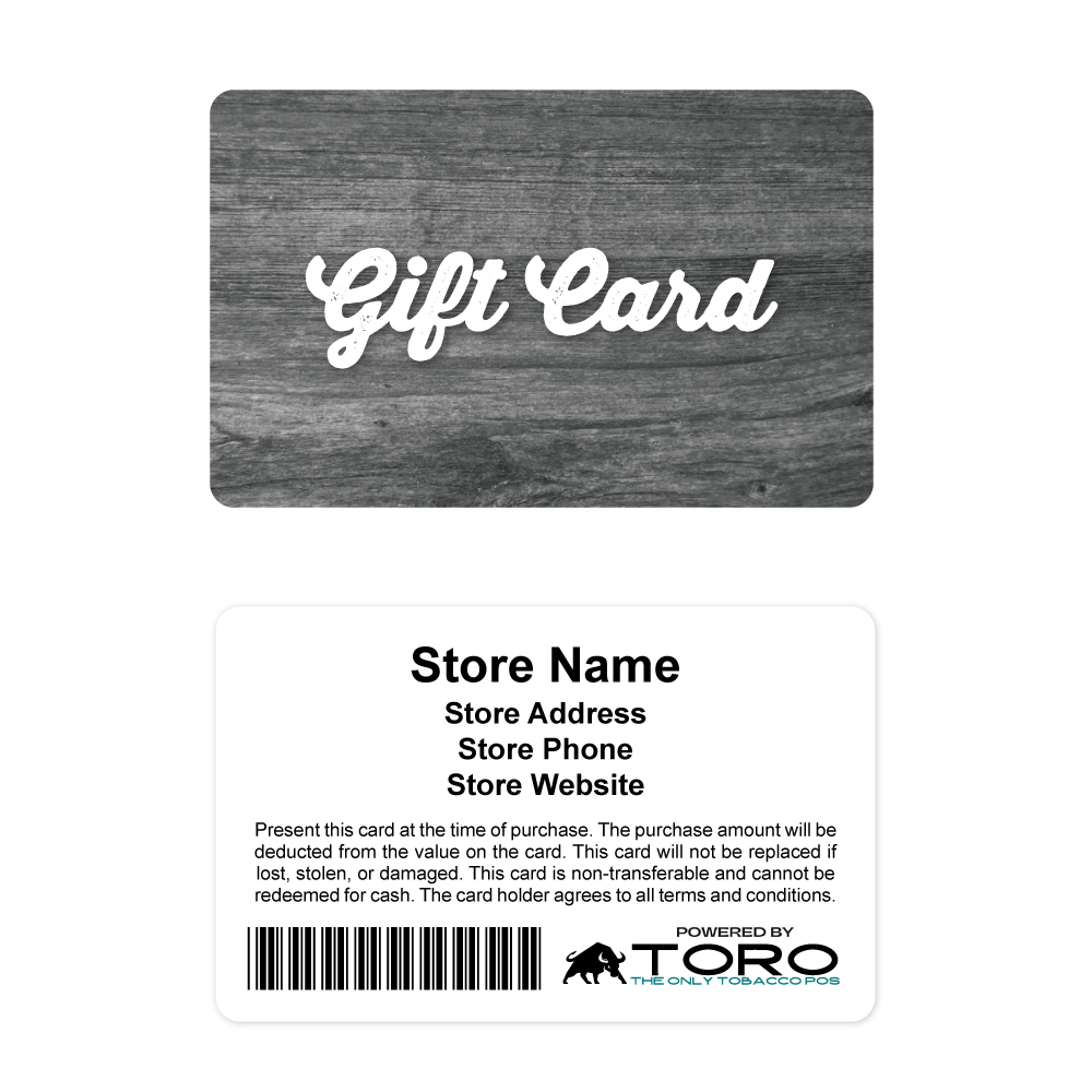 Toro Cigar POS Gift Cards - Wood