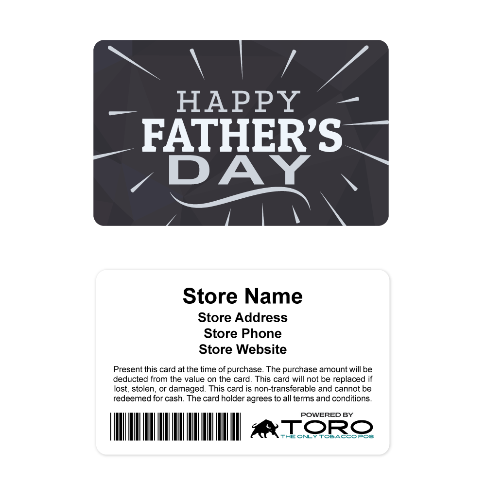 Toro Cigar POS Gift Cards - Happy Father's Day Burst