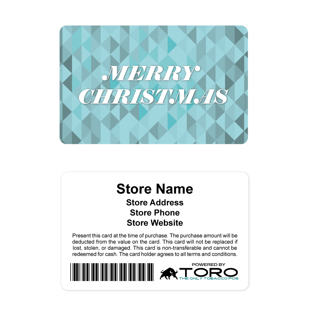 Toro Cigar POS Gift Cards - Merry Christmas Blue Triangles