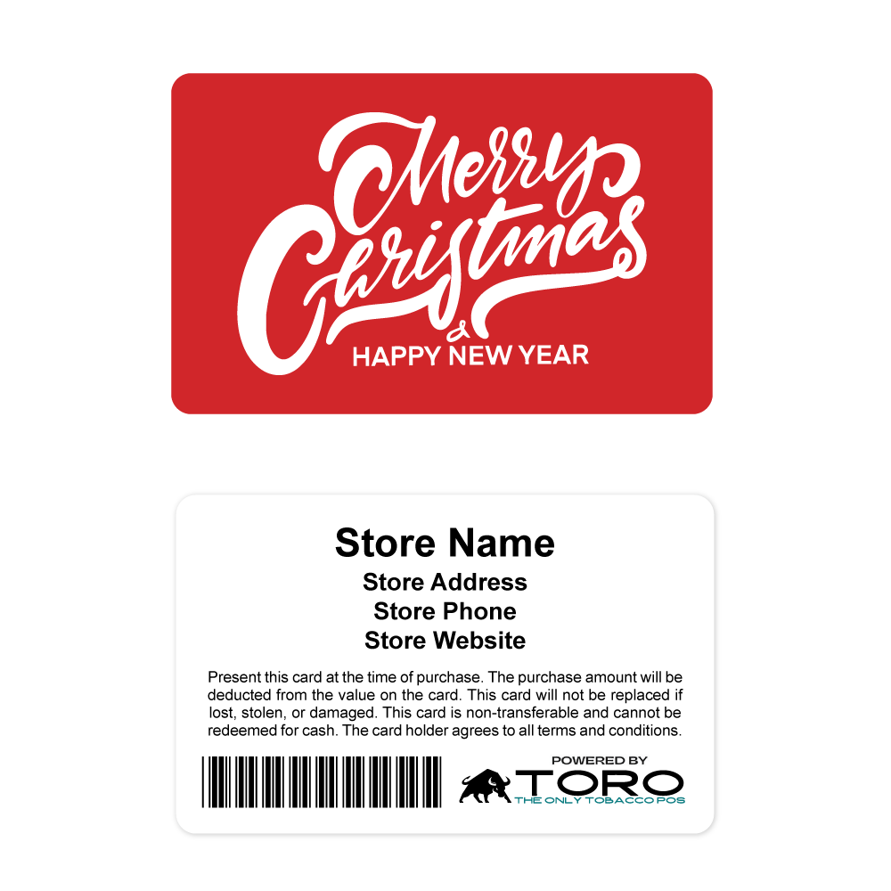 Toro Cigar POS Gift Cards - Merry Christmas Solid Red