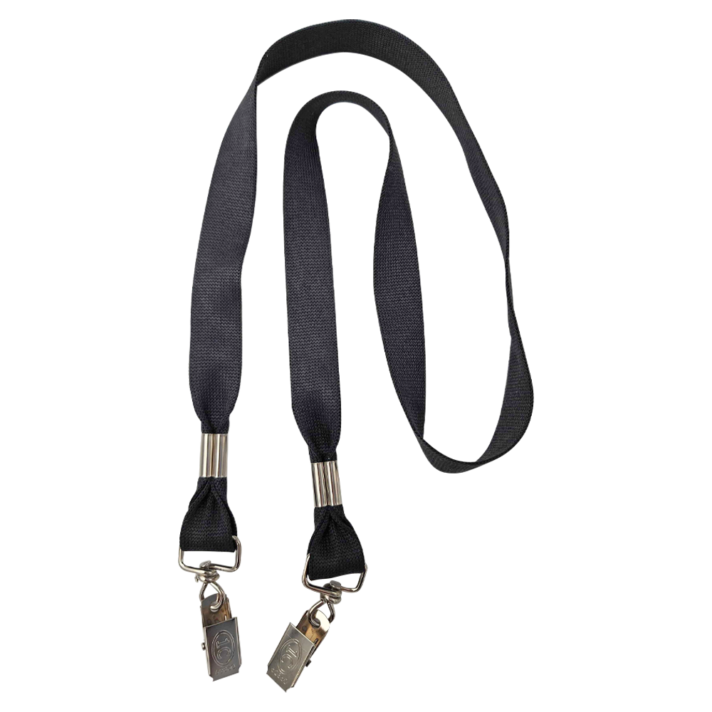 Black Double Bulldog Badge Clip Lanyard
