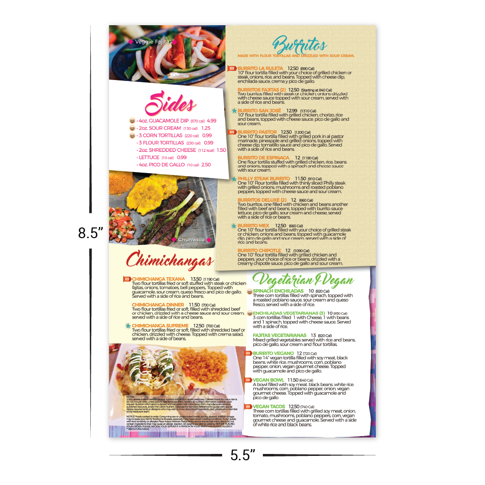 Custom Menu/Signage - 5.5