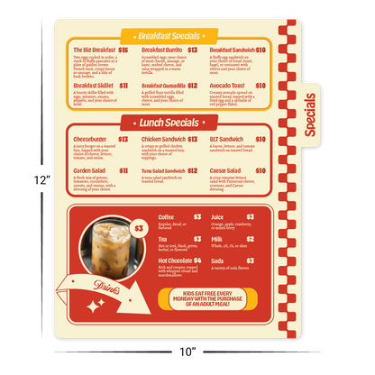 Custom Tabbed (Page 2) Menu/Signage - 10" x 12"