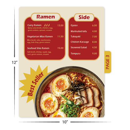 Custom Tabbed (Page 3) Menu/Signage - 10" x 12"