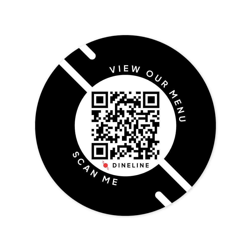 Dineline QR Code Circle Sticker 4" Version 2