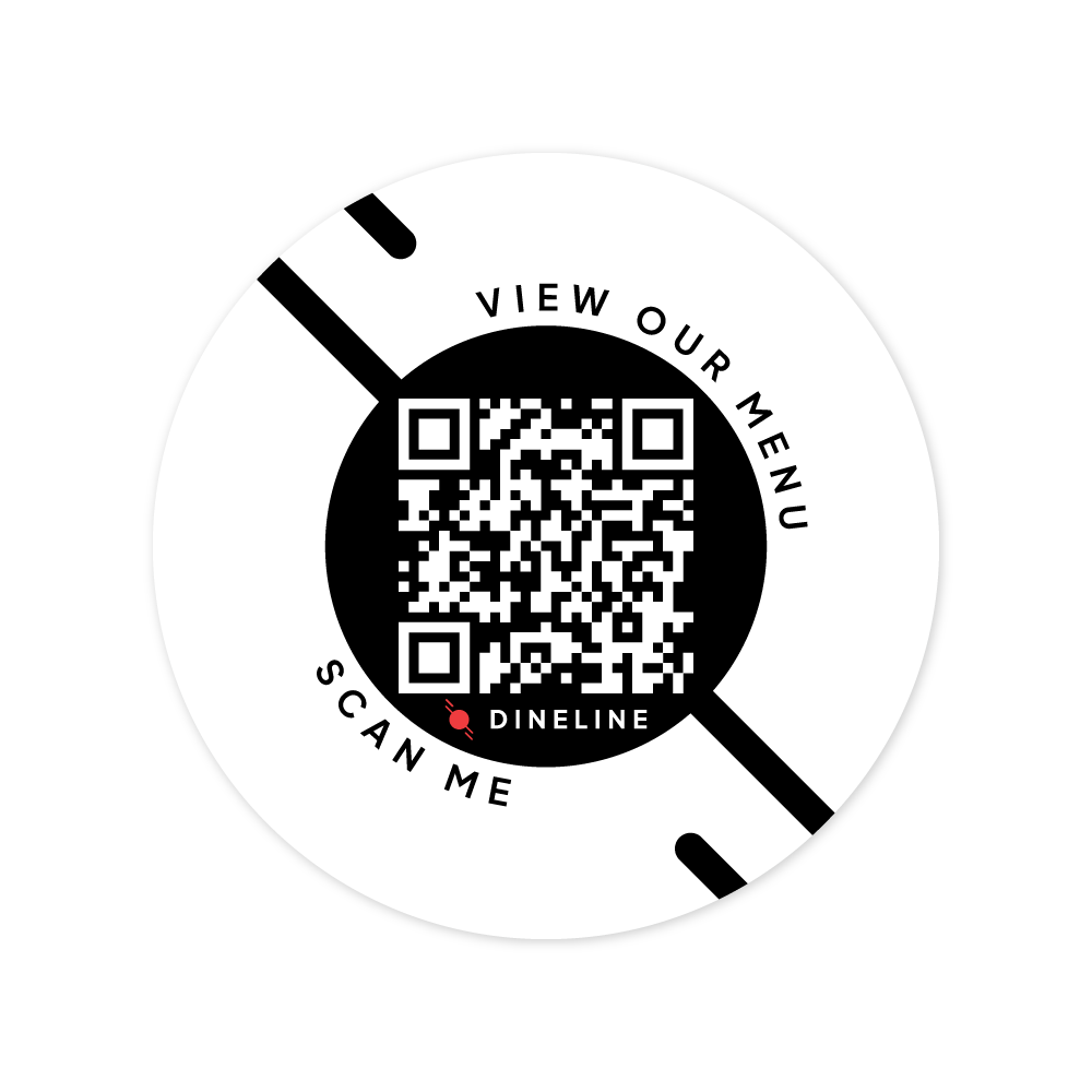 Dineline QR Code Circle Sticker 4" Version 2