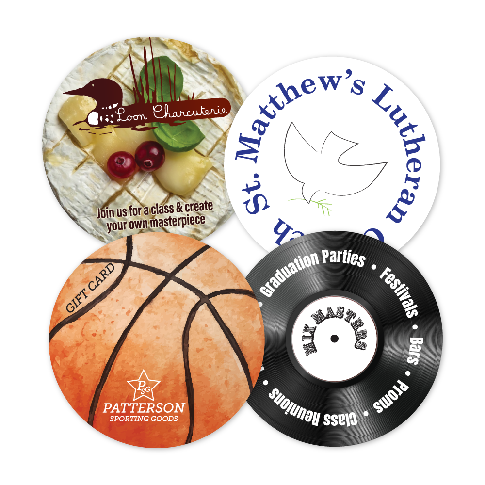 Custom Plastic 2" x 2" Circle Cards