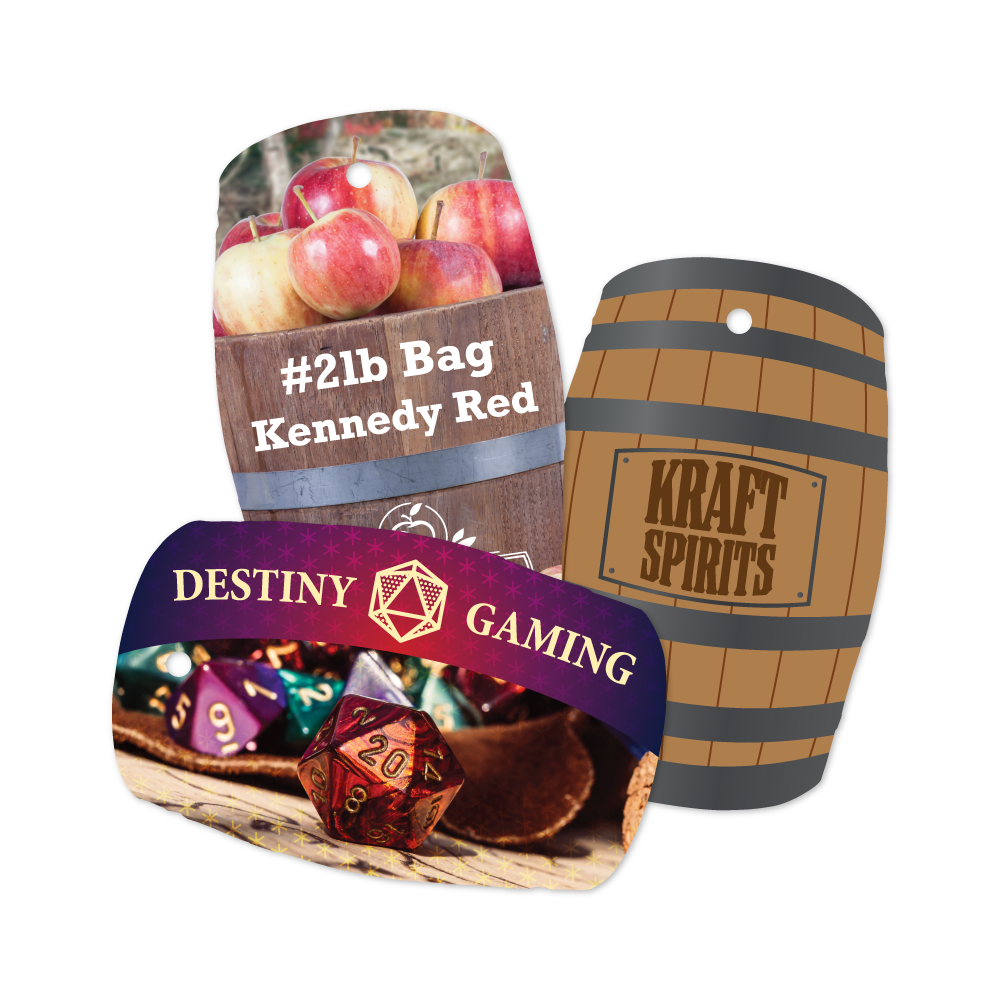 Custom Plastic 4" x 2.5" Barrel Shape Tags