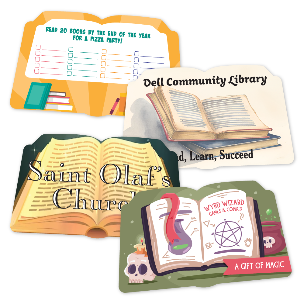 Custom Plastic 3.375" x 2" Open Book Cards
