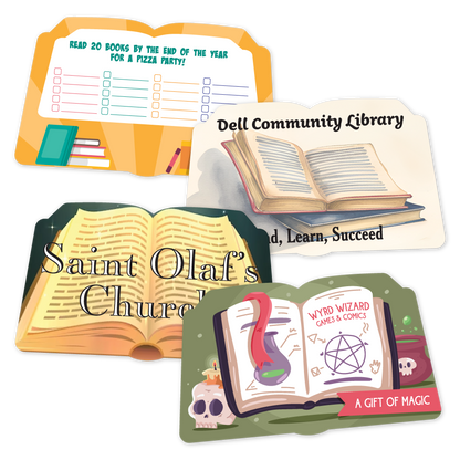 Custom Plastic 3.375" x 2" Open Book Cards