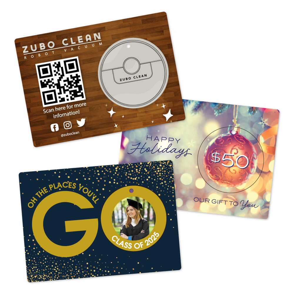 Custom Plastic 5" x 7" Card with Punch-Out Circle Key Tag Combo