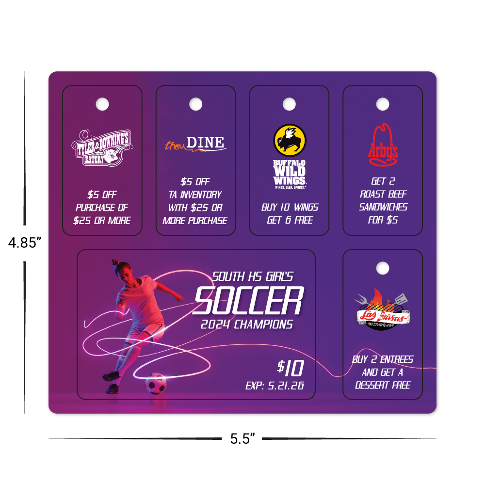 Custom Plastic 5 Punch-Out Key Tag and 1 Card Combo