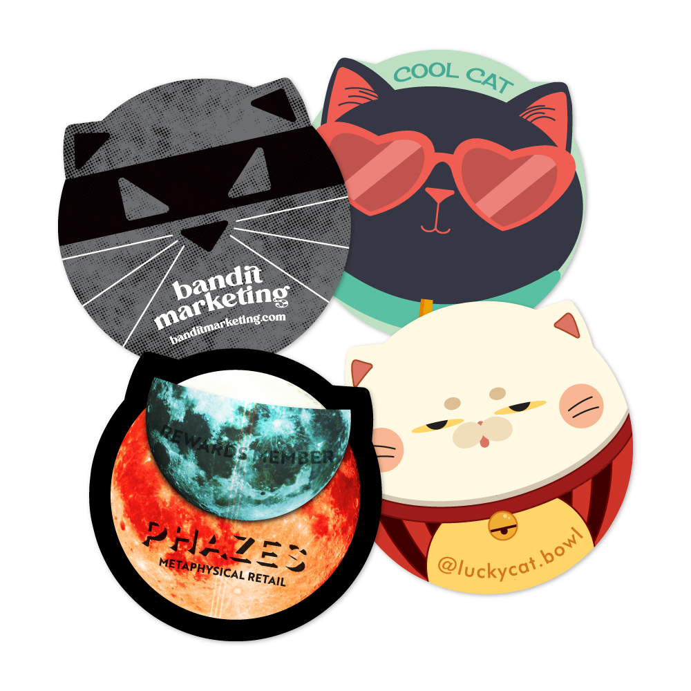Custom Plastic 2.5" x 2.5" Cat Face Shape Cards
