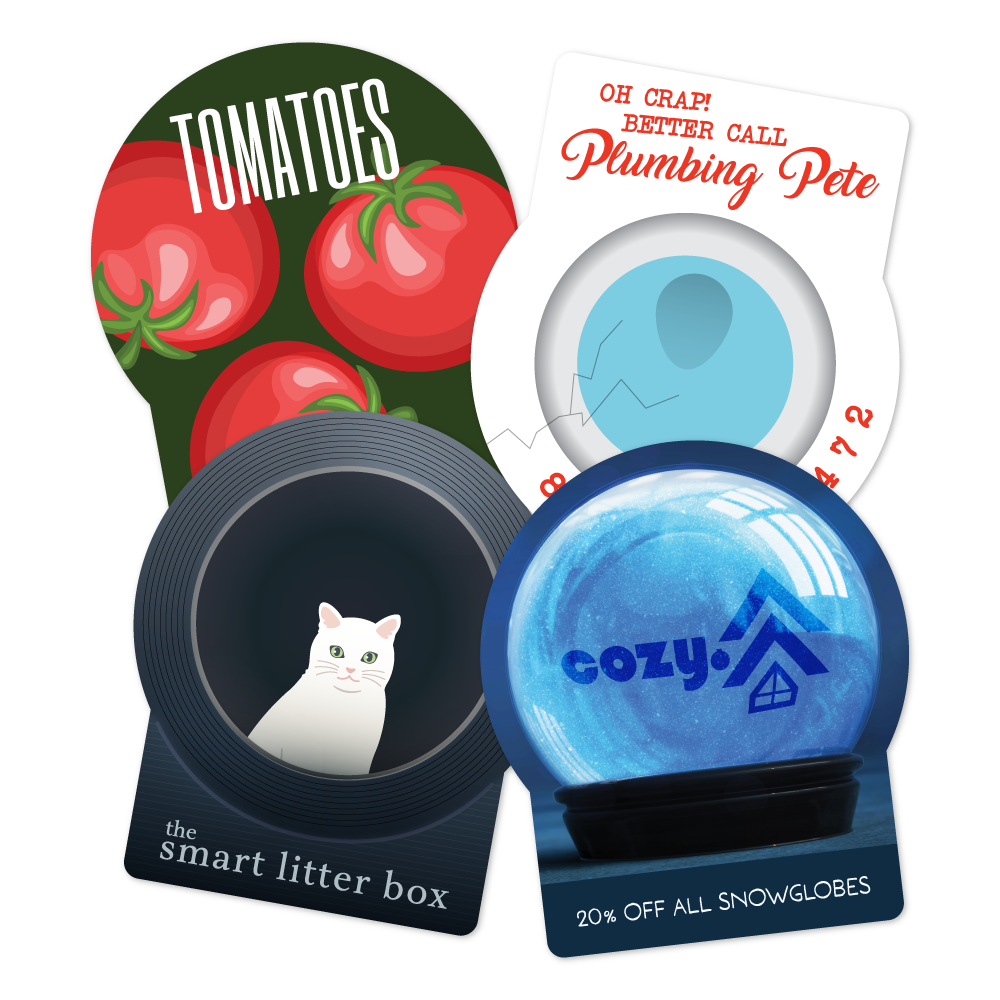 Custom Plastic 3" x 3.5" Snow Globe Shape Cards