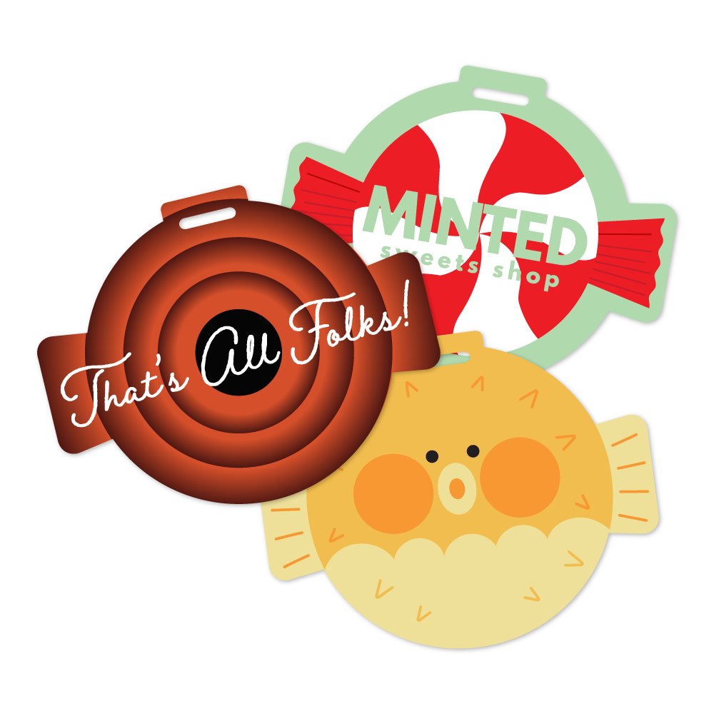 Custom Plastic 4.003" x 3.203" Circle Badges with Center Banner