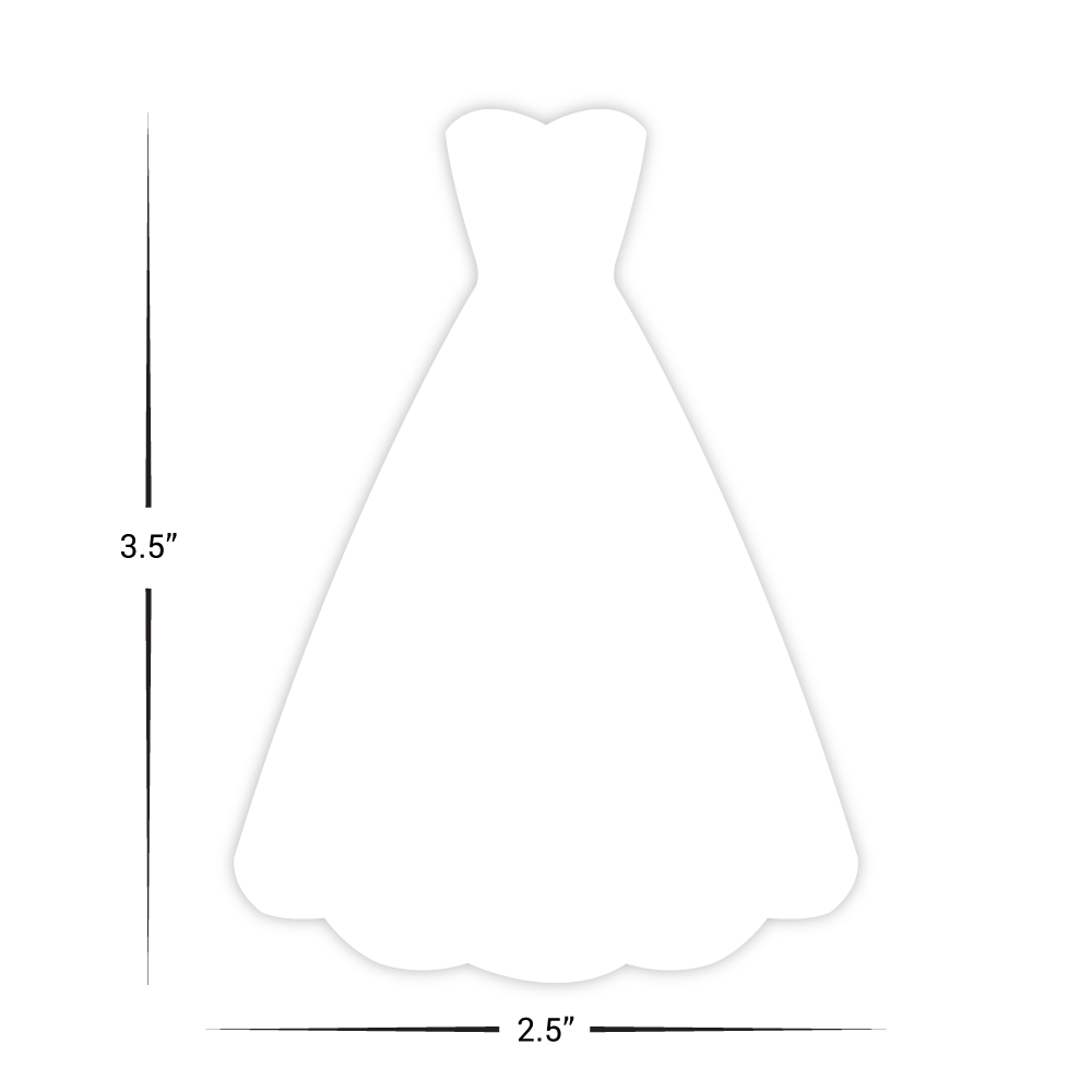 Custom Plastic 3.5" x 2.5" Wedding Dress Shape Cards
