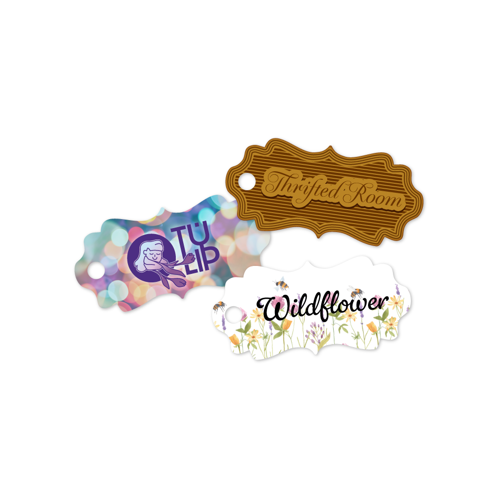 Custom Plastic 2.125" x 1" Fancy Key Tags
