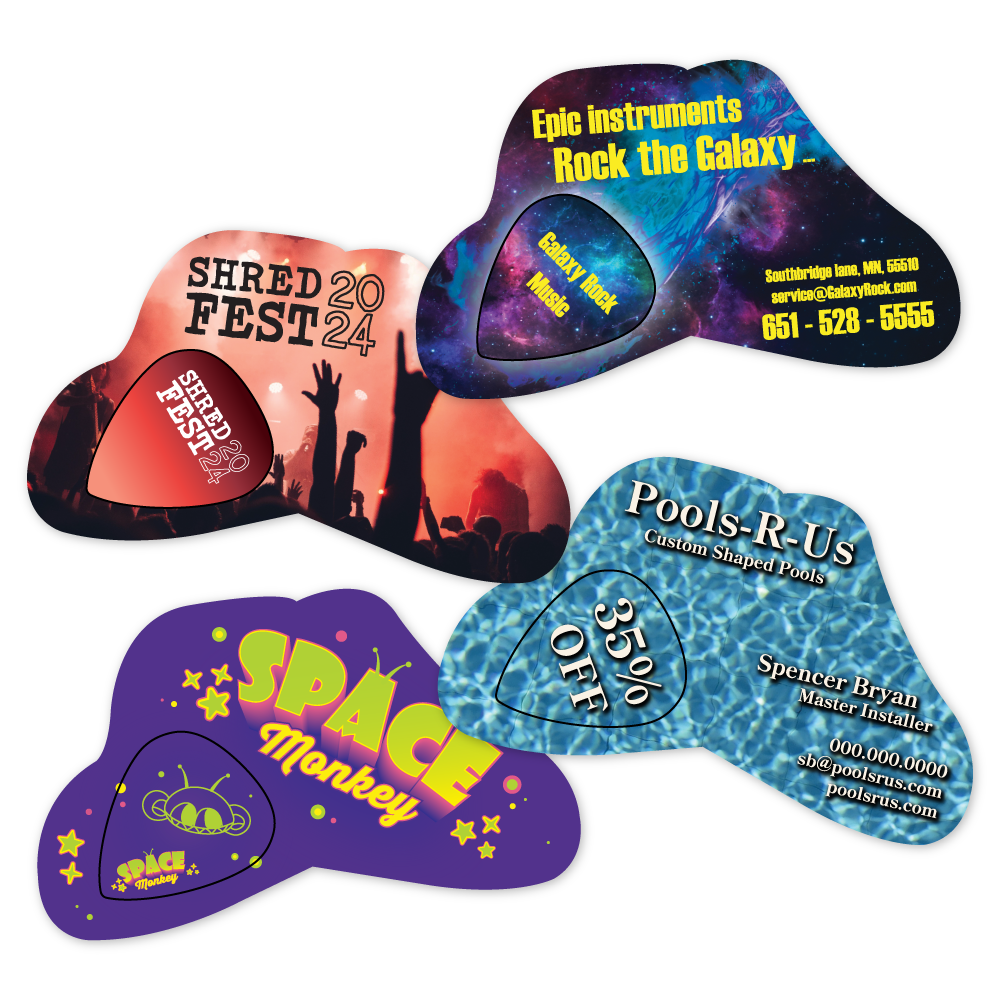 Custom Plastic 3.375" x 2" Punch-Out Guitar Pick Cards