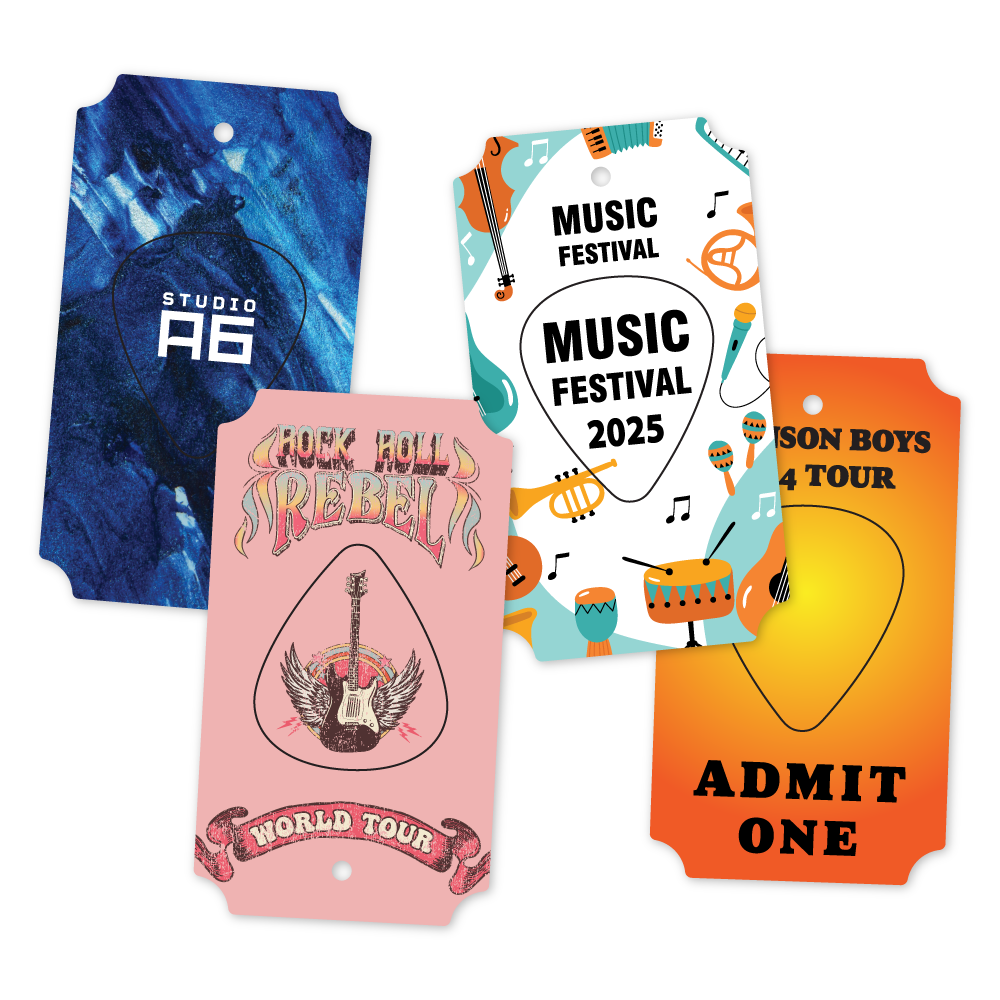 Custom Plastic 2.8" x 1.6" Punch-Out Guitar Pick Combo Cards