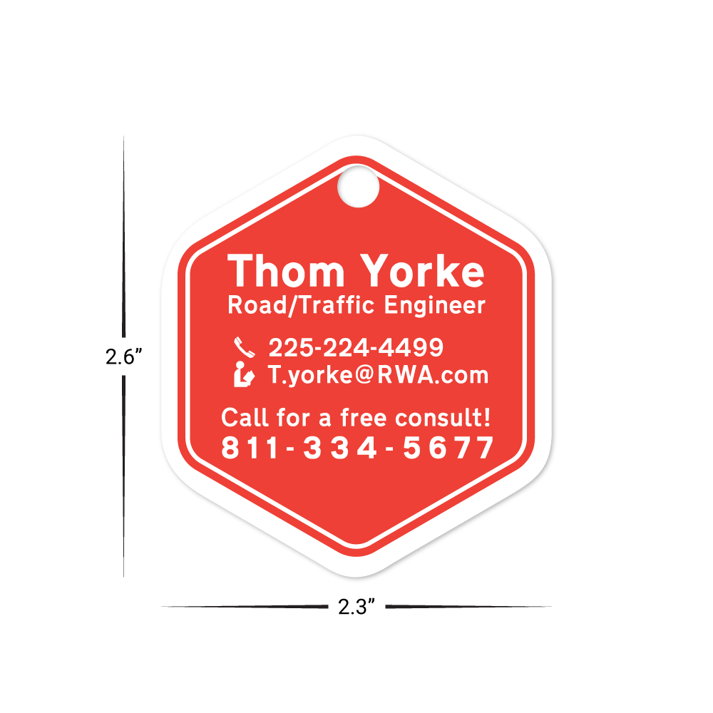 Custom Plastic 2.3" x 2.6" Hexagon Key Tags
