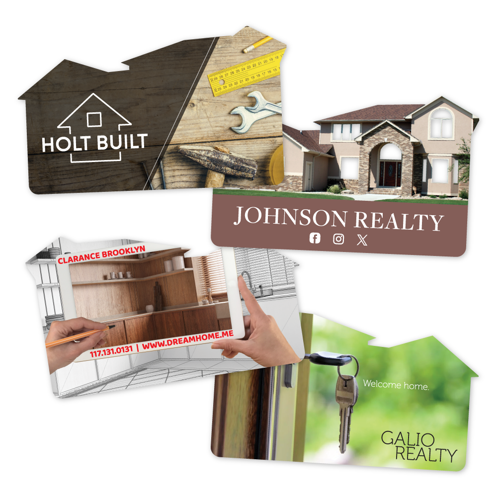 Custom Plastic 3.375" x 2" House Shape Cards