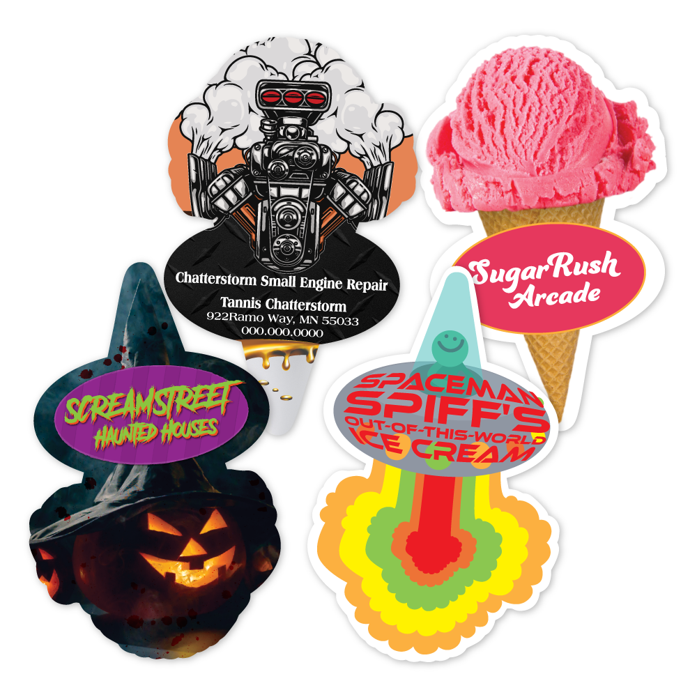 Custom Plastic 3.375" x 2.125" Ice Cream Cone Cards
