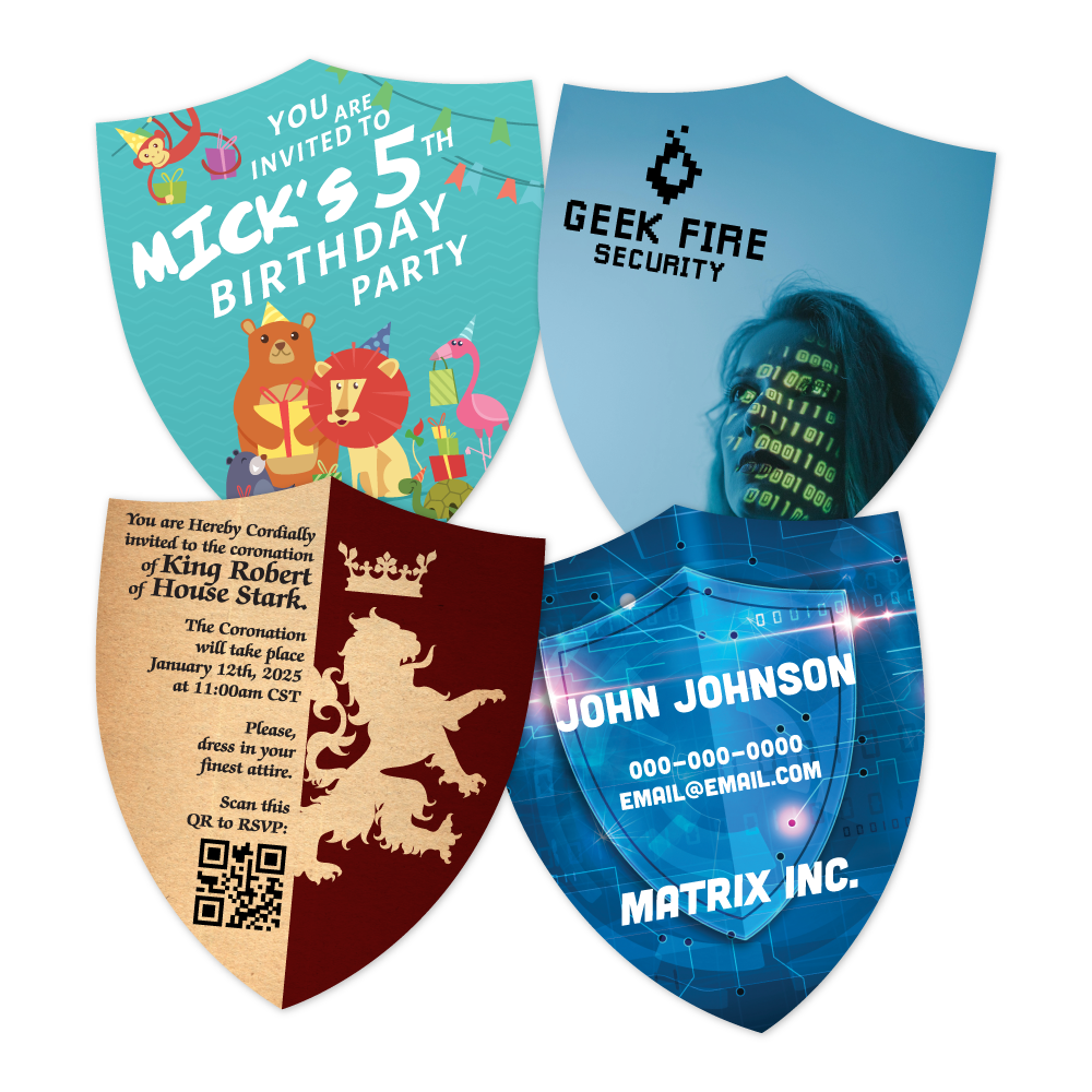 Custom Plastic 3.3" x 4" Shield Shape Cards