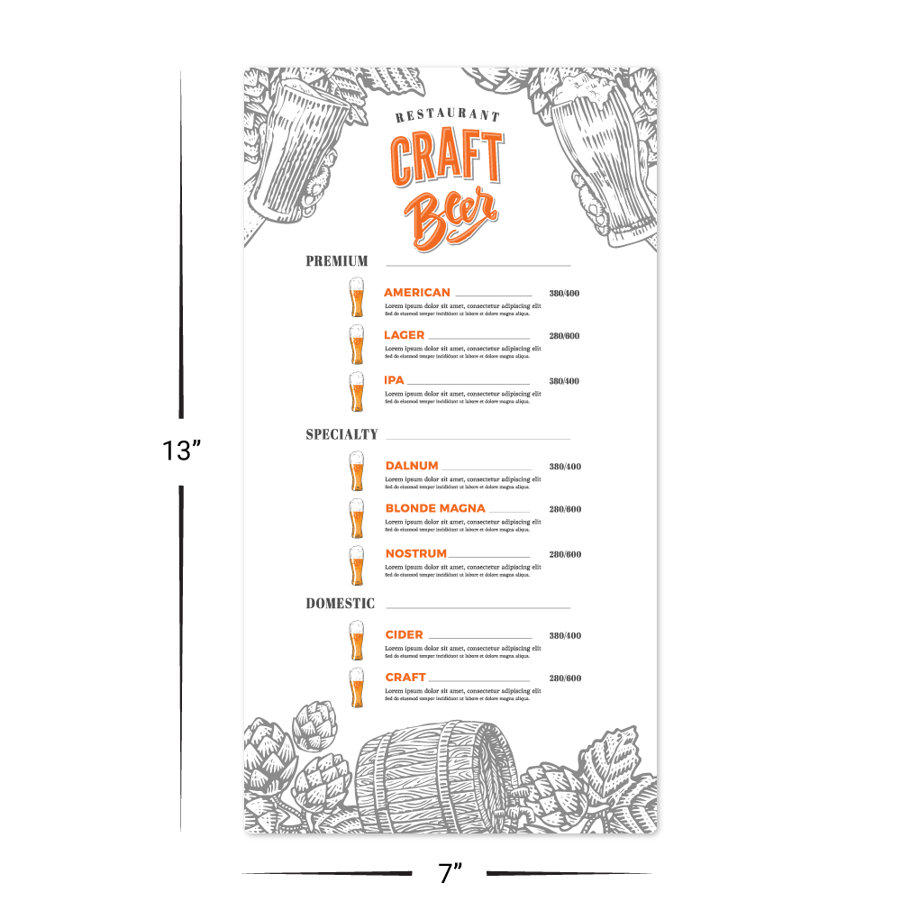 Custom Menu/Signage - 7" x 13"