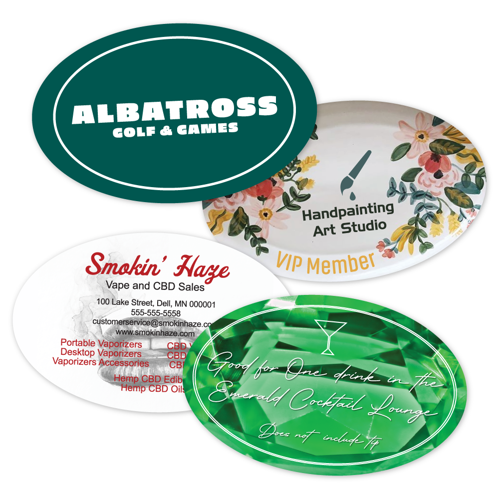 Custom Plastic 3.375" x 2.125" Oval Cards
