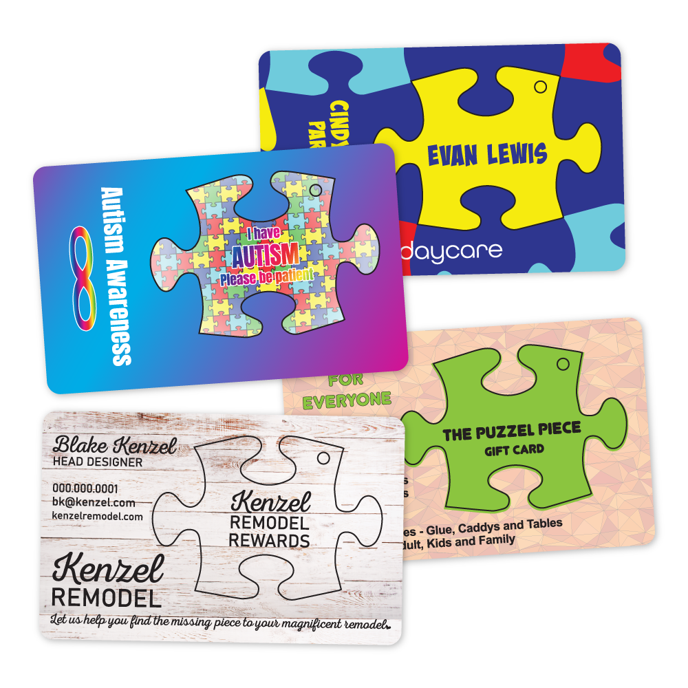 Custom Plastic 3.375" x 2.125" Cards with Punch-Out Puzzle Piece Key Tag