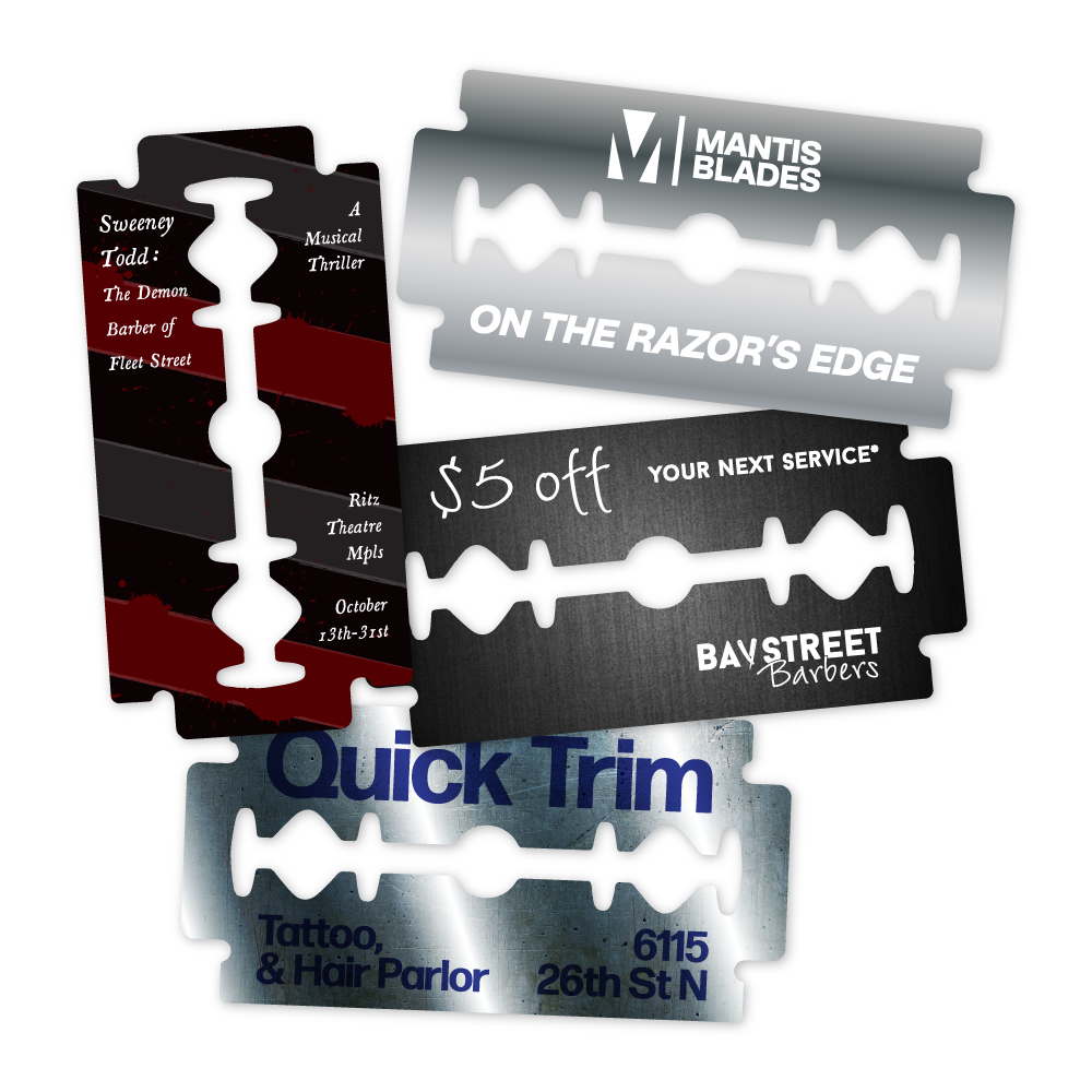 Custom Plastic 1.75" x 3.5" Razor Blade Shape Cards