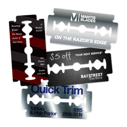 Custom Plastic 1.75" x 3.5" Razor Blade Shape Cards