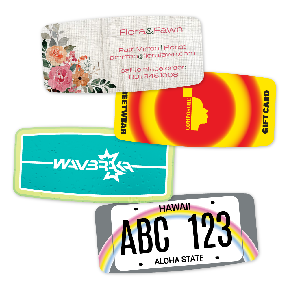 Custom Plastic 3.5" x 1.67" Curved Rectangle Cards