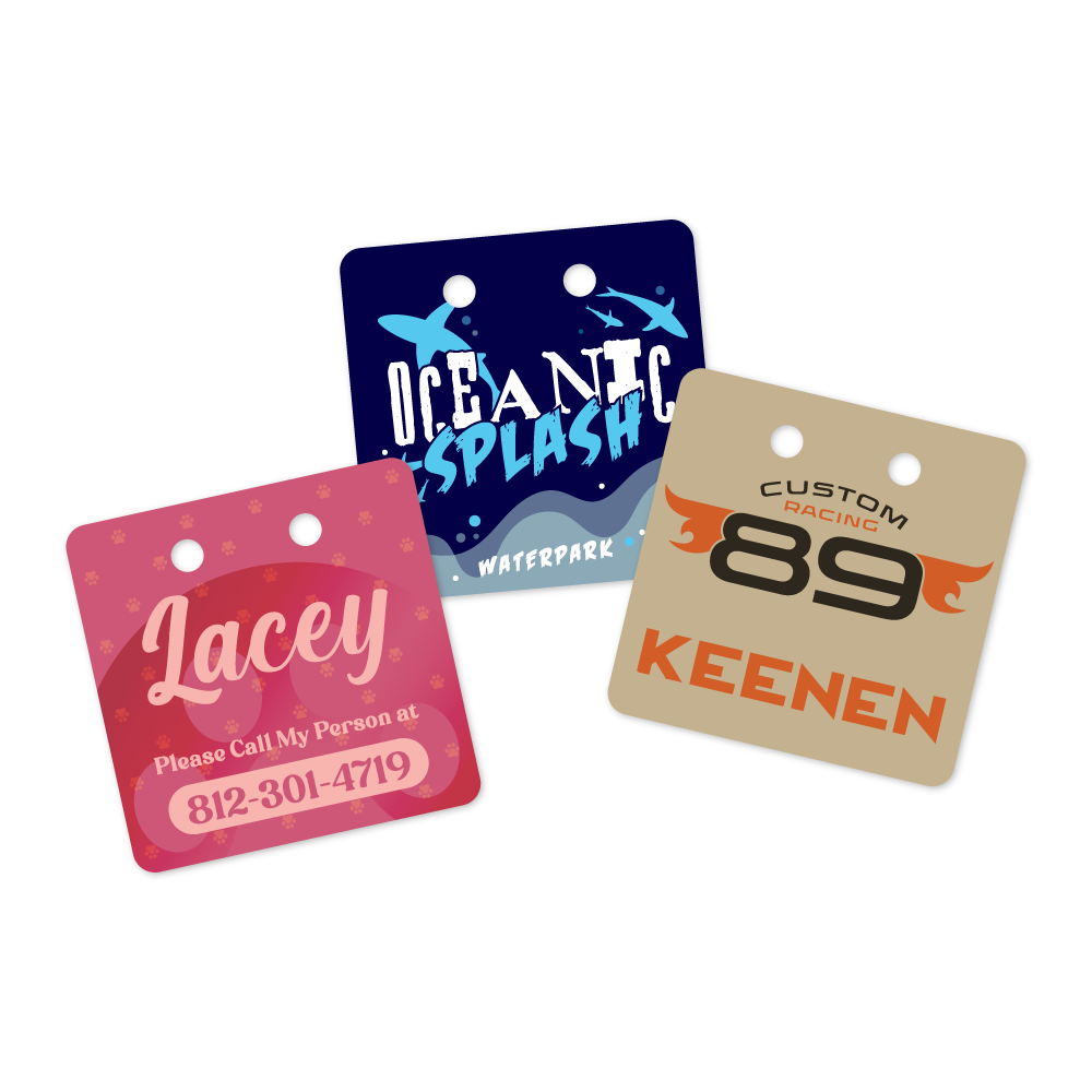 Custom Plastic 2" x 2" Square with Two Holes Tags