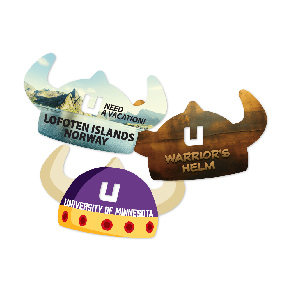 Custom Plastic 3" x 1.77" Viking Helmet with Punch-Out 'U' Cards