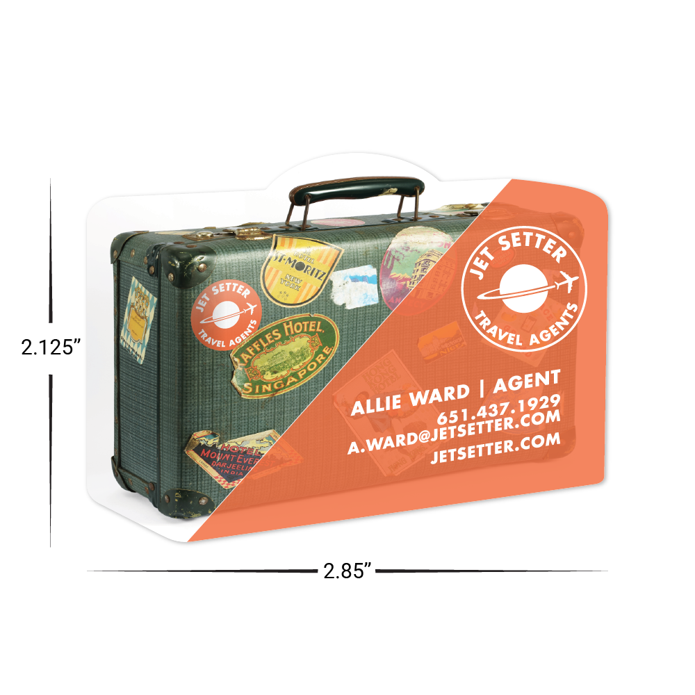 Custom Plastic 2.85" x 2.125" Suitcase Shape Cards