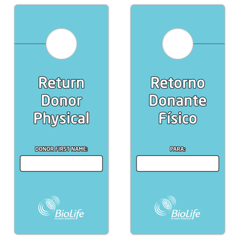 'Return Donor Physical' Cards Hanging - 25 Pack