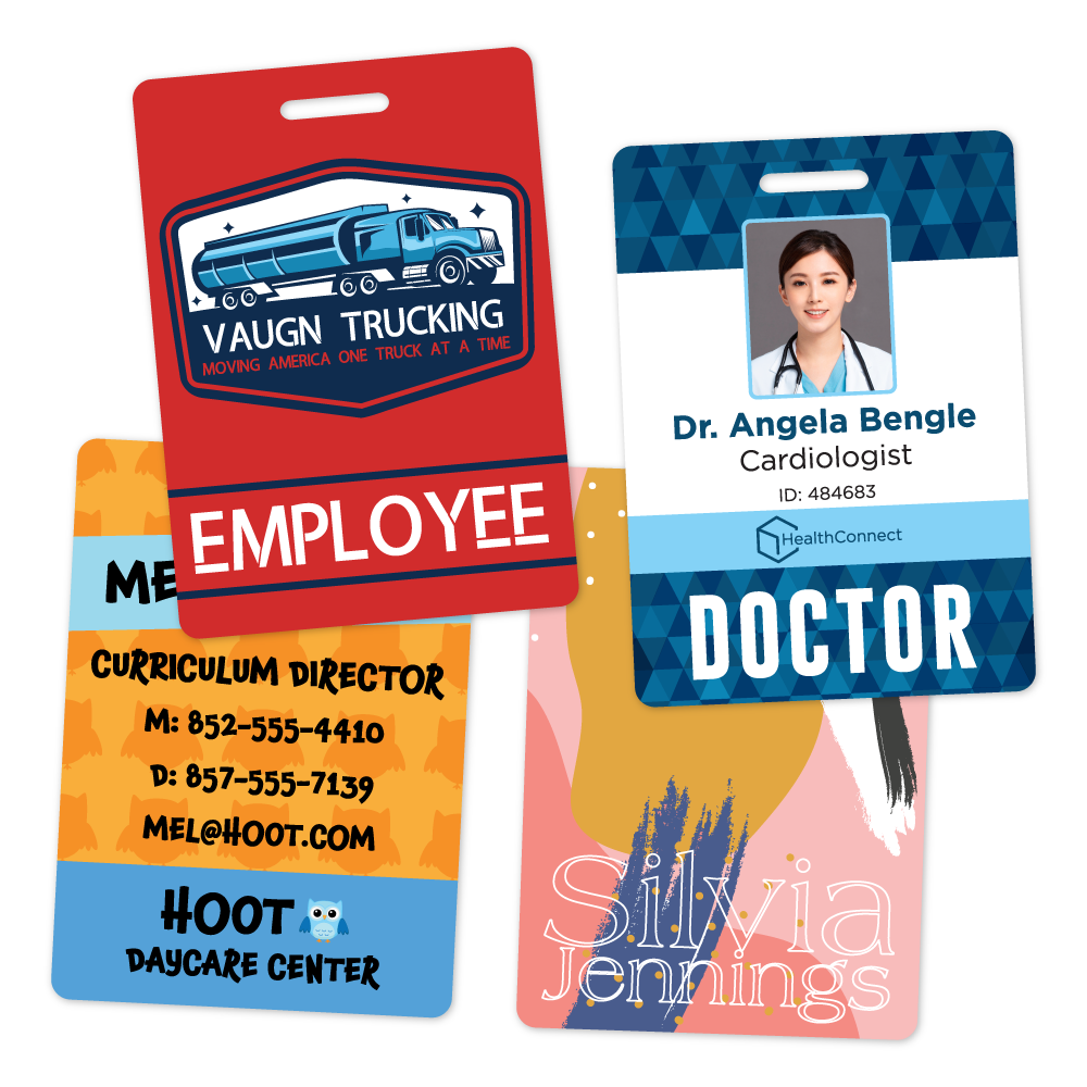 Custom ID Badges 3 5 X 2 5 Vertical Shape Plastic Printers Custom id badges 3 5 x 2 5 vertical shape plastic printers