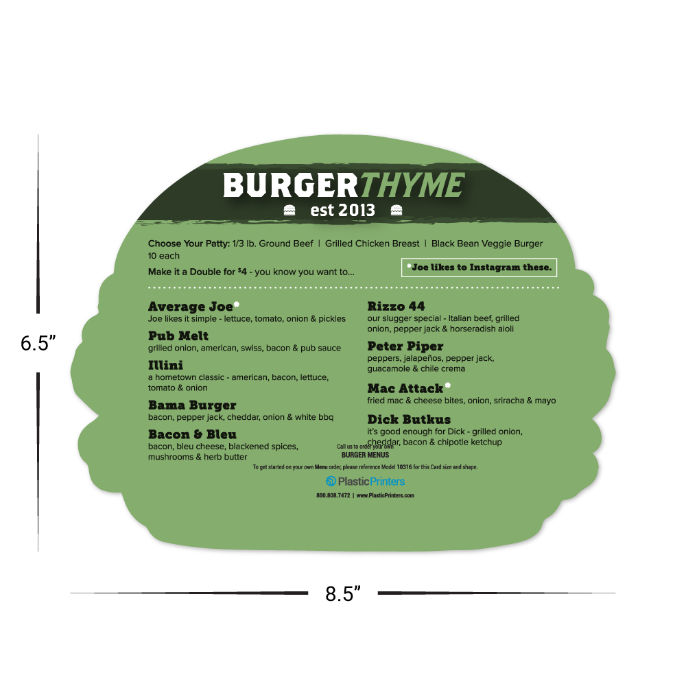 Selflane Custom Burger Shape Menus