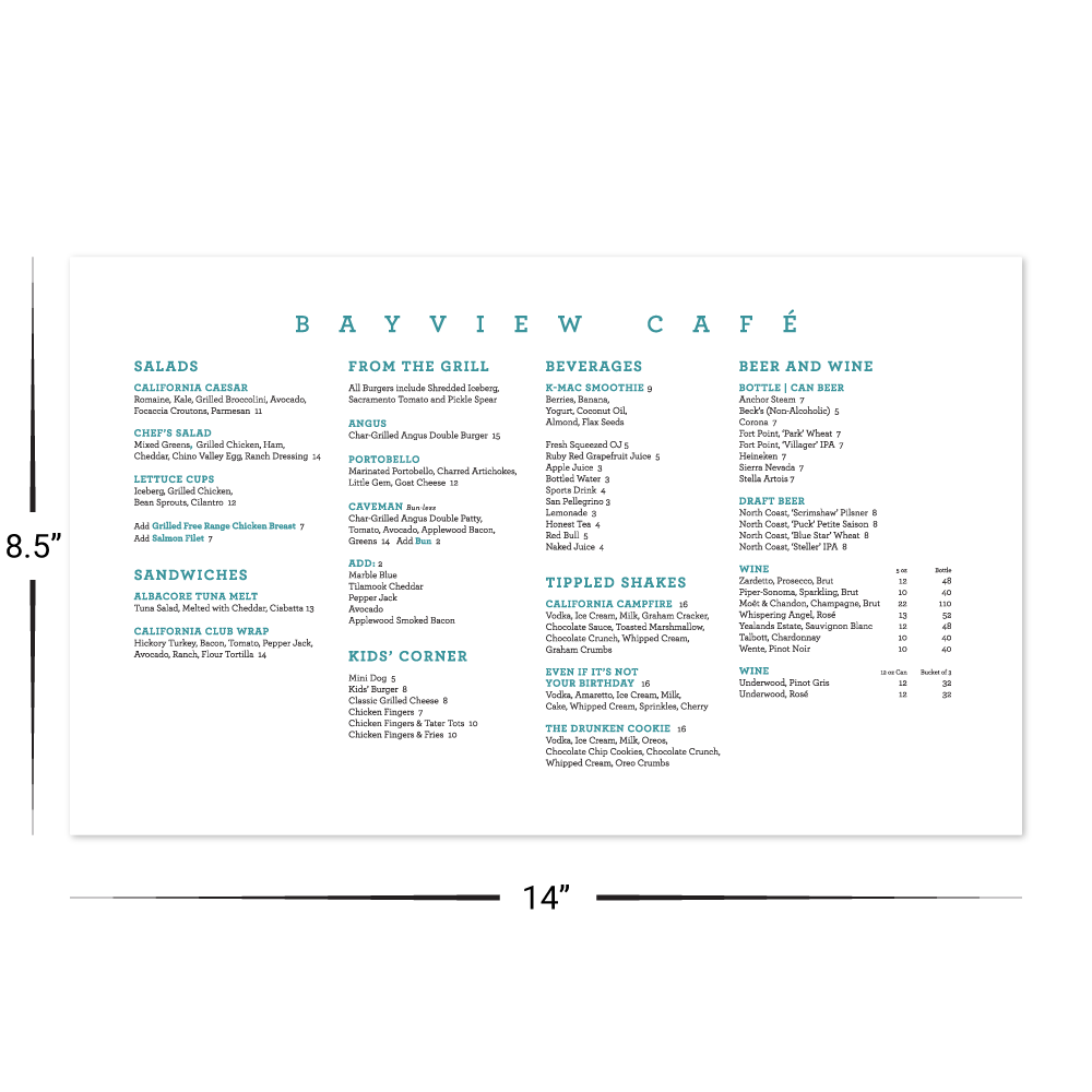 Custom Menu/Signage - 8.5